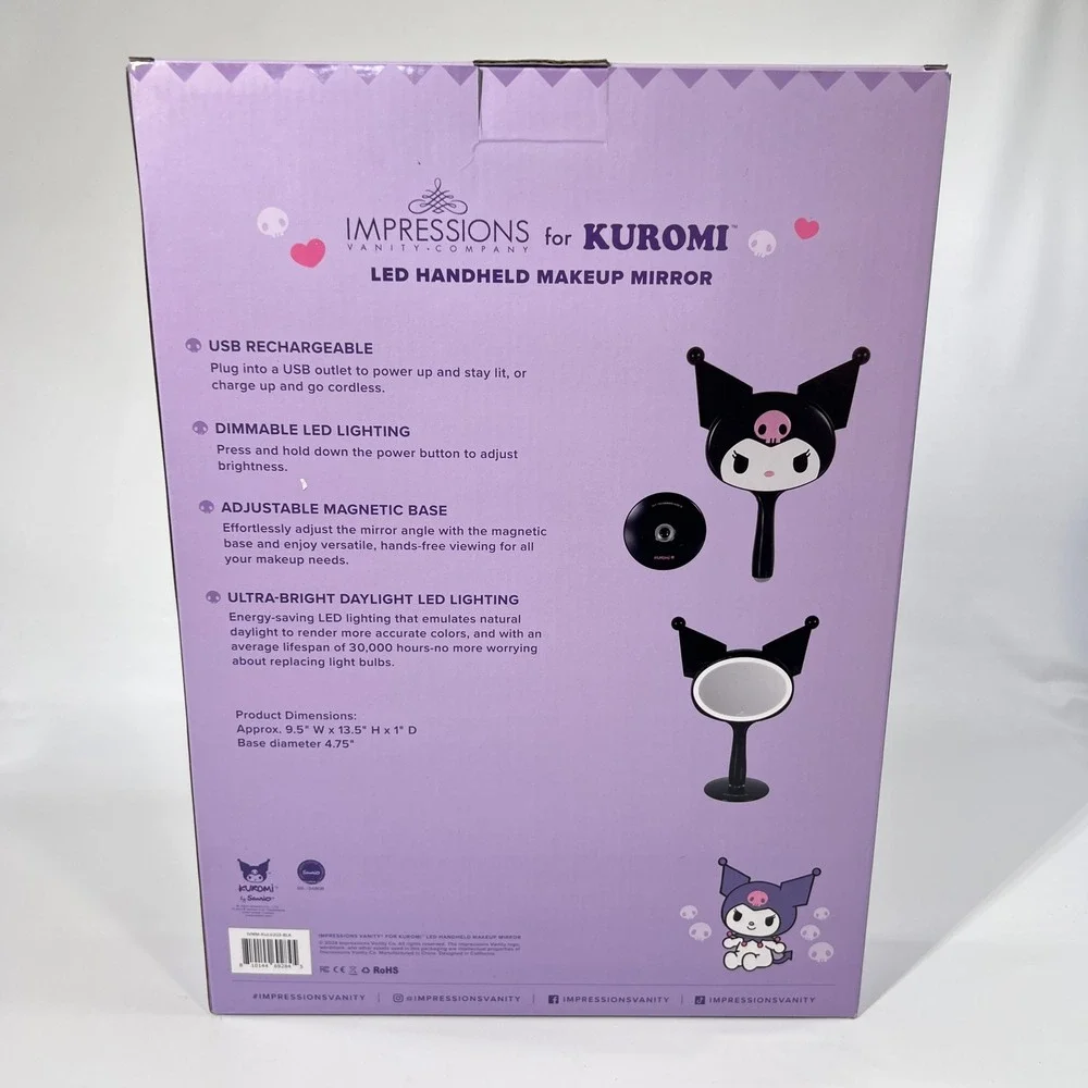 Impressions Vanity Kuromi LED Handheld‎ Makeup Mirror USB Rechargeable NEW
